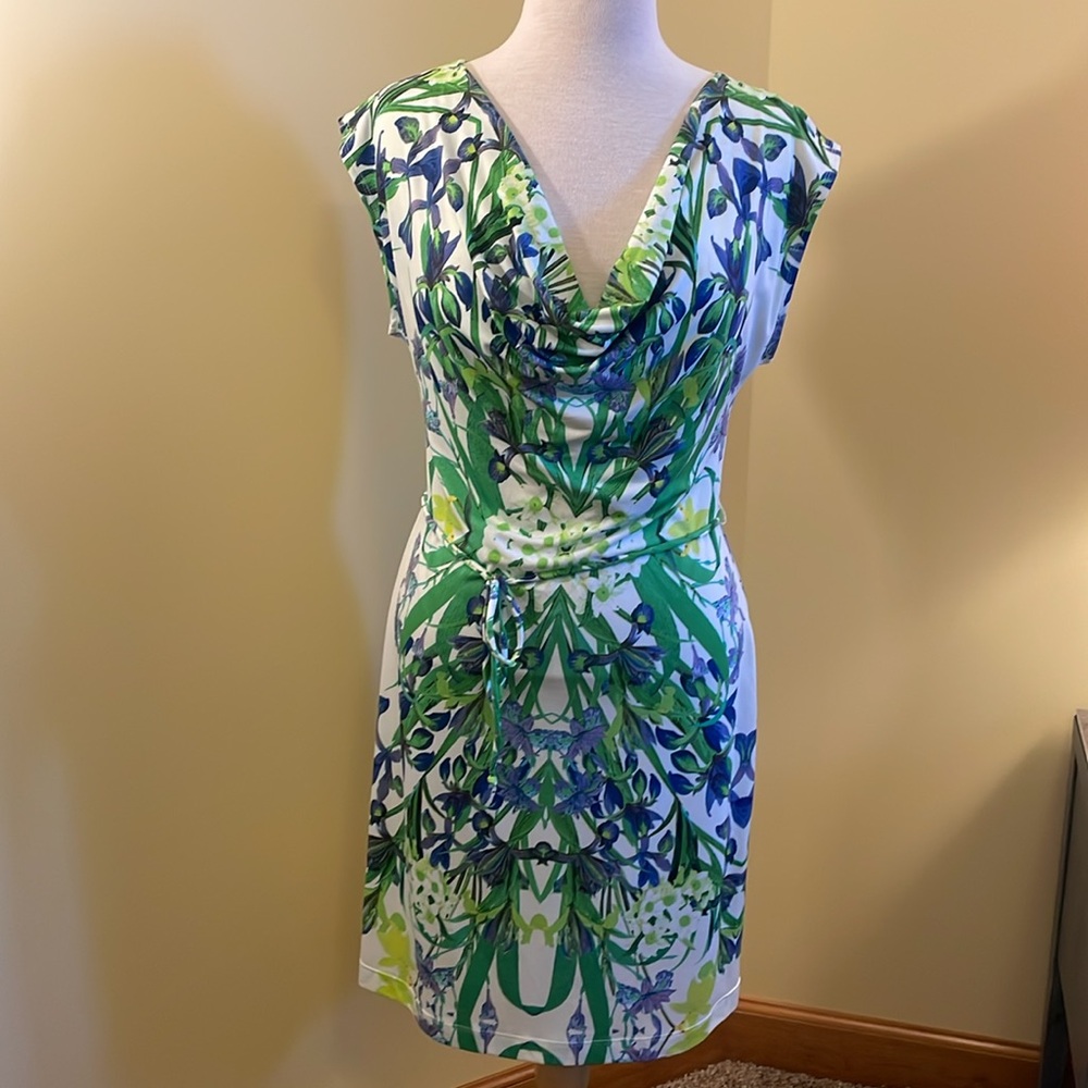 Corey P Vibrant Cowl Neck Floral Print  Dress